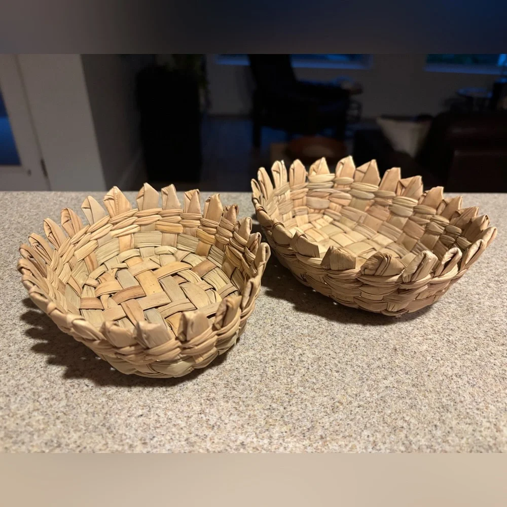 Set of 2 Nesting Natural Woven Decorative Bowls Baskets Catch All